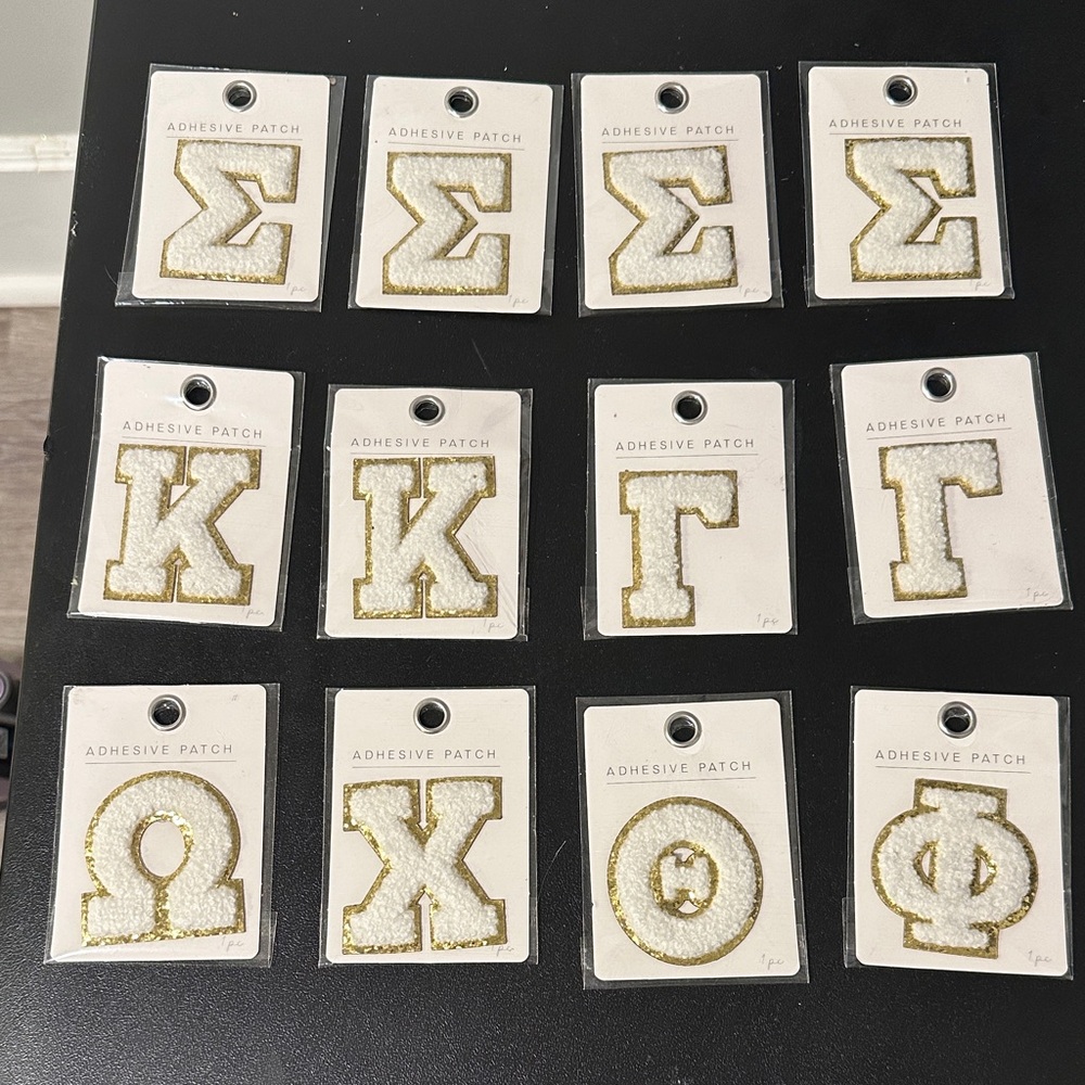 Gold and White Adhesive Patch Letters
